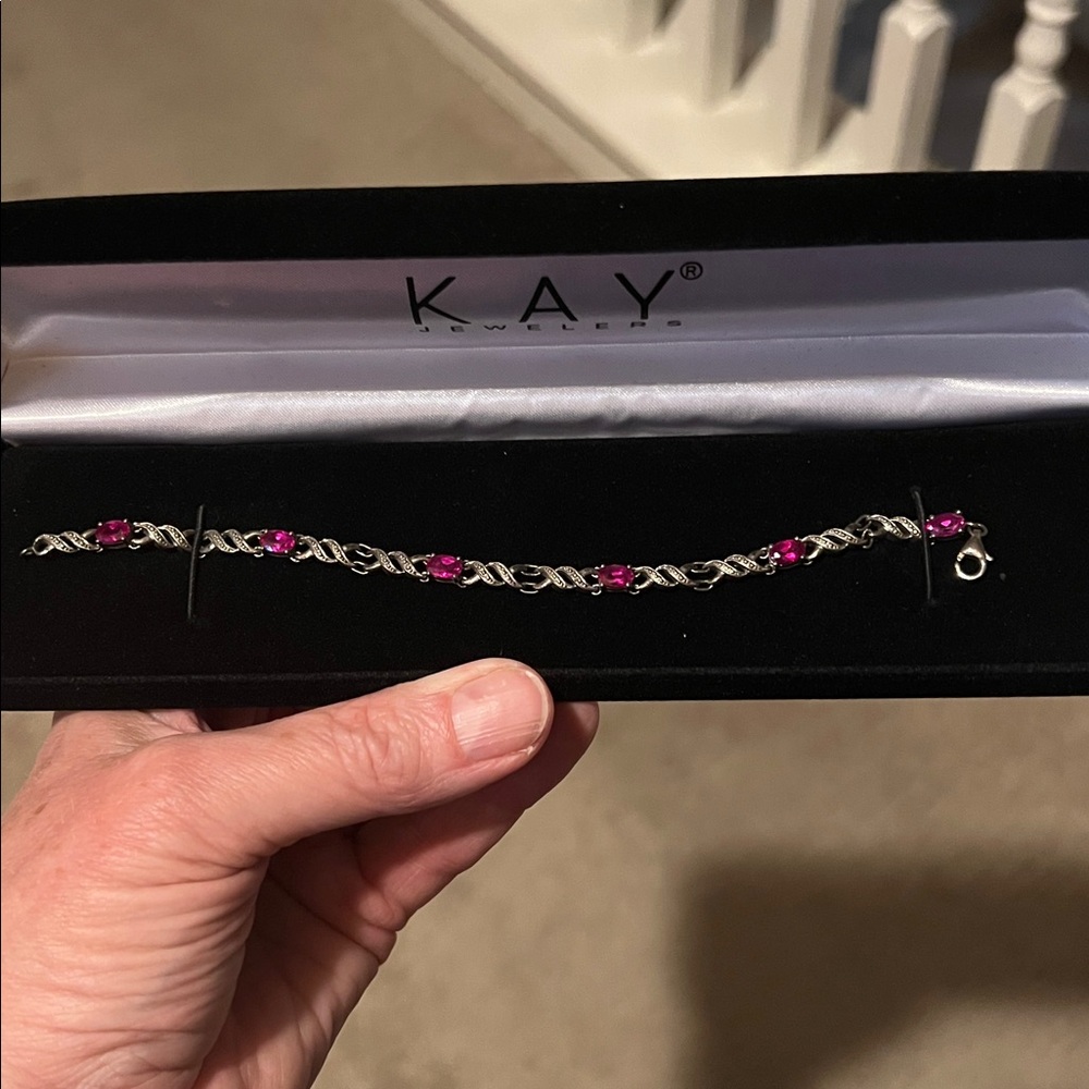 Vintage Authentic Pink Ruby Gemstone Sterling Silver Bracelet- great condition